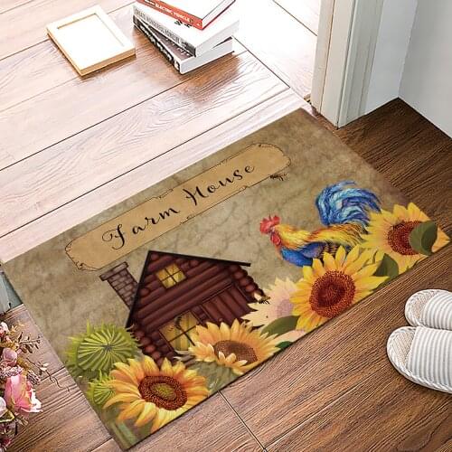 Farm Sunflower Rooster Vintage Doormat for Entrance Door Bathroom Hallway Non-Slip Rugs Home Decor Kitchen Mats