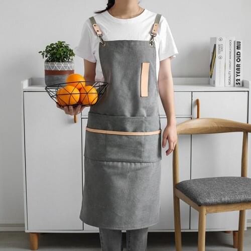 Men and women canvas home kitchen apron tea shop barista drawing overalls apron logo print
