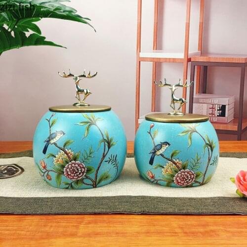 Classical Ceramic Storage Jars Tea Canister Animals Painted Porcelain Candy Jar with Cover Spice Organizer Rack Cereal Dispenser