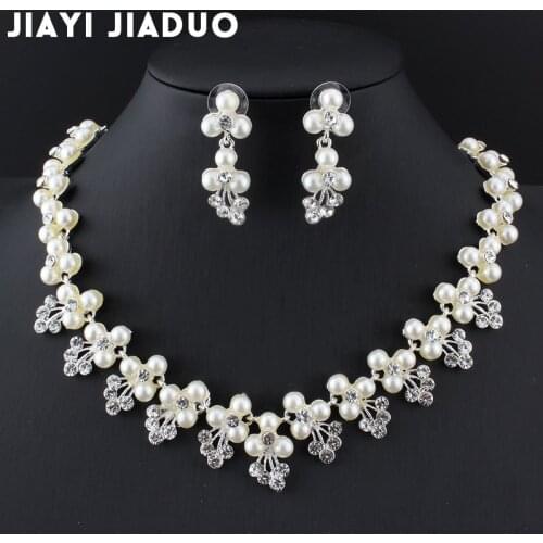 Jiayijiaduo Bridal jewelry sets for women Silver color Necklace sets earrings imitation pearl banquet wedding accessories