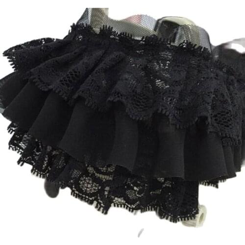 11CM Wide HOT white black pink Embroidery flower lace fabric trim ribbon DIY sewing applique collar dubai guipure dress wedding
