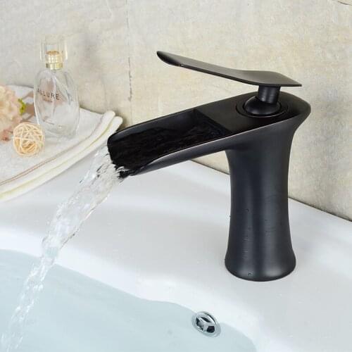 Brass Basin Faucets Modern Black Bathroom Faucet Waterfall faucets Single Hole Cold and Hot Water Tap Basin Fauceucet Mixer Taps