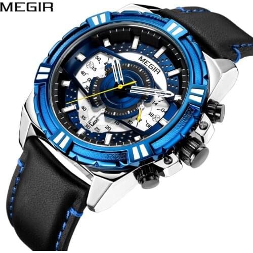 MEGIR New Fashion Watch Men Big Dial Chronograph Sport Watch Mens Date Clock Waterproof Men Watch Top Brand Relogio Masculino