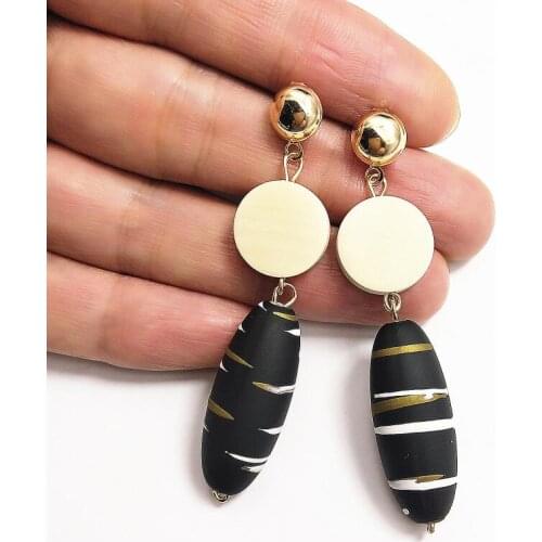 Fashion Long Ball Earrings Bohemia Wooden Round Big Drop Earrings Female Gifts Handmade Painting Jewelry Gold Earrings For Women