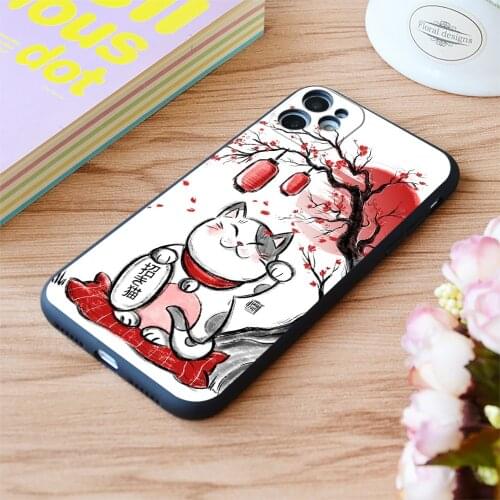 For iPhone Maneki Neko Print Soft Matt Apple iPhone Case 6 7 8 11 12 Plus Pro X XR XS MAX SE