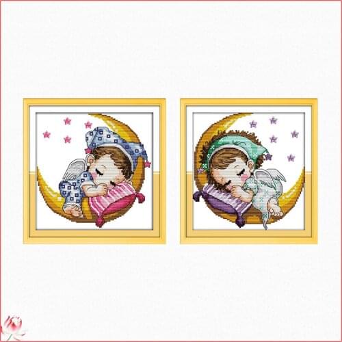 The Moon Baby Pattern Cross Stitch Kit DIY Cartoon Embroidery Set 14CT 11CT Needlework Sewing Kit Home Decoration Paintings