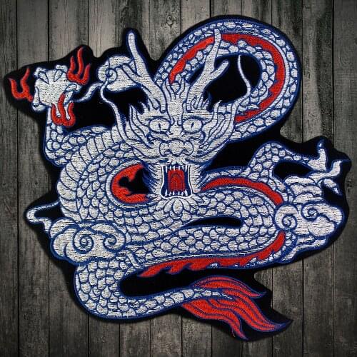 Chinese Large Dragon Embroidered Iron On Patches Creative Red Blue Applique Handmade DIY Clothes Sewing Supplies Accessories