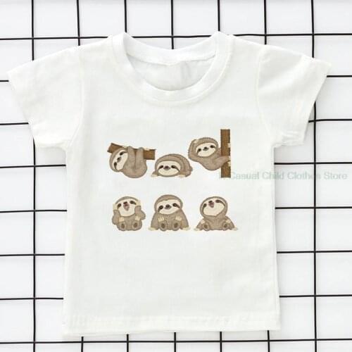 Unisex Girl Clothes Happiness Sloth Family Dog Pig Printed Girls Tshirt Fashion Boys T Shirts Short Sleeve Kids T Shirt Cartoon