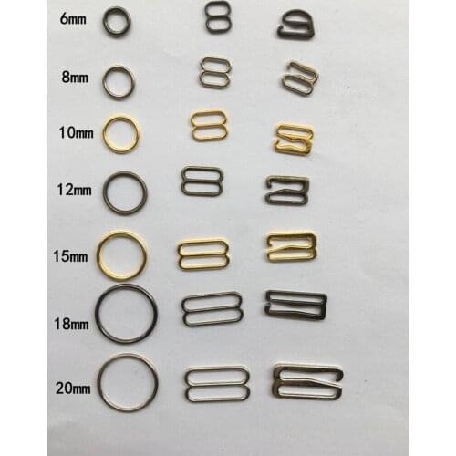Wholesale 1000pcs/bag Metal Lingerie underwear Bra strap Adjustment Slide Rings Hooks Figure 6/8/10/12/15/18/20/25mm