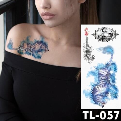 Water Transfer Ice Blue flame Tiger Temporary Tattoo Sticker blue color Pattern body art Waterproof Fake Flash Tattoo for men