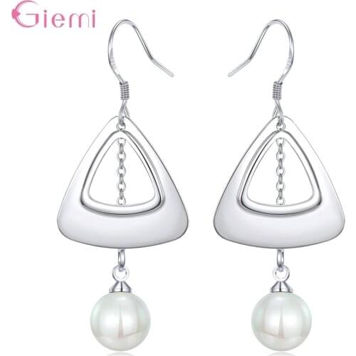 Vogue Hollow 925 Sterling Silver Triangle Pearl Hook Earrings Creative Personality Dangle Earrings Gift Jewelry Oorbellen Bijoux