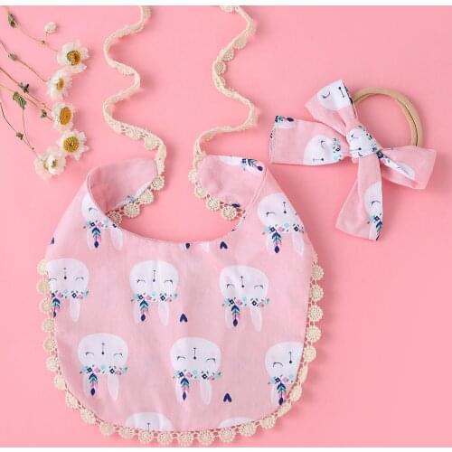 2Pcs Baby Headband Tassel Saliva Towel Floral Print Newborn Bibs Boys Girls Bandana Burp Cloths Feeding Smock Stuff
