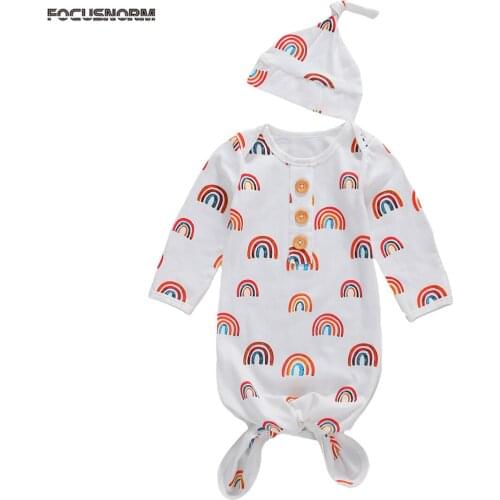 0-4M Newborn Kids Baby Girls Boys Sleeping Bags Headband 2pcs Rainbow Print Long Sleeve Cotton Blanket