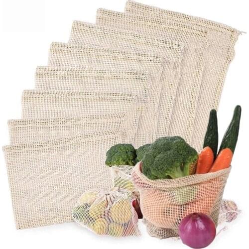 Reusable Organic Cotton Drawstring Shopping Mesh Bag Mesh Bags Eco-friendly Vegetable Fruit Shopping Bag with Drawstring