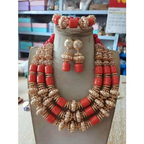 Splendid African Beads Costume Jewelry Set Nigerian Wedding Gold Beaded Women Jewelry Set WD960