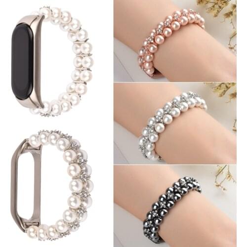 Pearl Bracelet for Xiaomi Mi Band 6 5 Bands Elastic Wristband Bling Jewelry Watchband Strap for Xiaomi Band 4 3 Correa for Woman