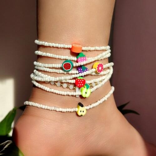 Bohemian White Fruit Simple Bead Anklet For Women Handmade Rice Bead Leg Chain Ankle Bracelets Femme Beach Foot Vacation Jewelry