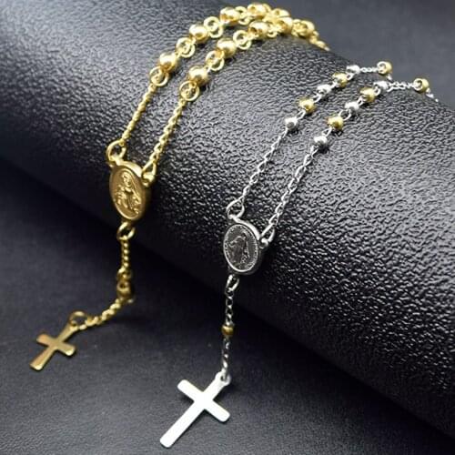 Dolaime Charm Cross Bracelet For Lady Virgin Mary Religious Stainless Steel Punk Womens Beads Jewelry RN72