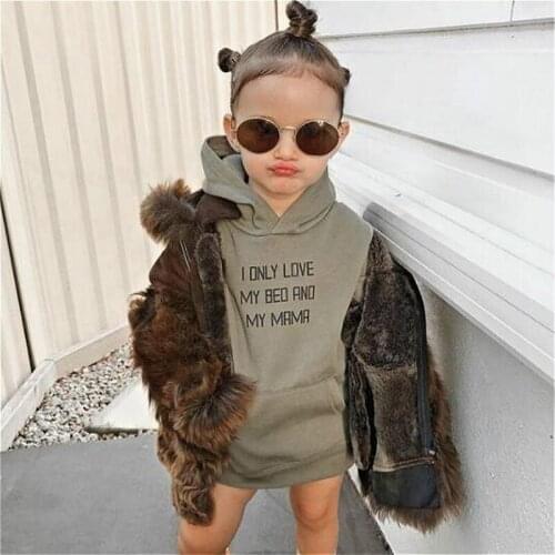 0-6Y Kids Girls Autumn Dress Children Letter Printed Long Sleeve Hooded Sweatshirt Dress with Pocket Casual Baby Clothes