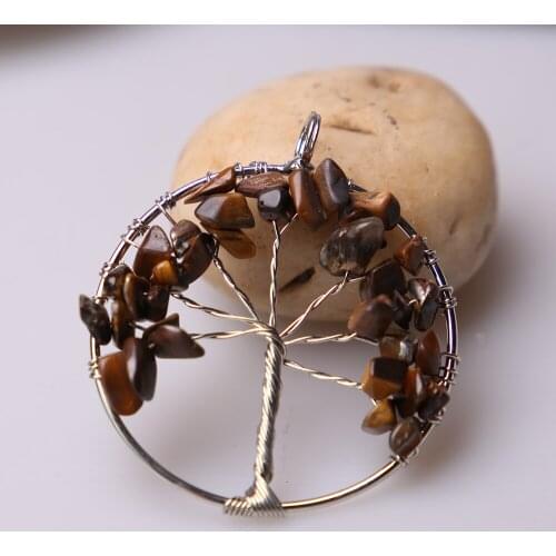 Green Tree of Life Necklace Pendant Handmade Mother Child Pattern Tree of Life Pendant Necklace for Women 7 Chakra Natural Stone