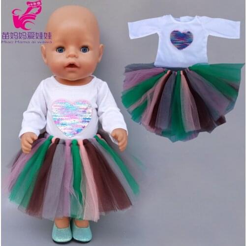 18" Doll Sequins Heart Tutu Dress Fit for 43 Cm Born Baby Doll Dress 18 Inch Girl Doll Skirt