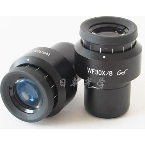 2PCS WF30X 8mm Zoom Adjustable High Eyepoint Eyepiece Optical Lens for Lab Stereo Biological Microscope with Mounting Size 30mm