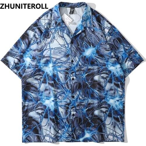 2021 Hawaiian Fashion Beach Shirts Funny Striped Print Hip Hop Button Shirt Mens Harajuku Short Sleeve Holiday Party Blouse Tops