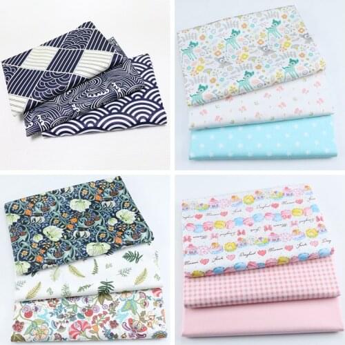 3PCS Japanese,Bear,Floral Fabric Printed Twill 100% Cotton Child Fabric, Sewing Quilting Material Fabric For Baby