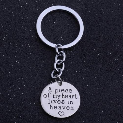 36PC A Piece Of My Heart Lives In Heaven Heart Print Keyrings Round Pendant Charm Keychains Women Men Jewelry Gifts Accessories