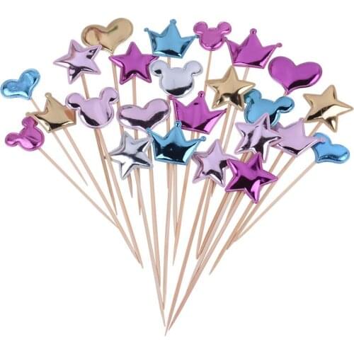 5/10pcs Mini Crown Star Cake Topper For Birthday Lovely Cake Flag Baby Shower For Kids DIY Party Cake Decorations Accessories