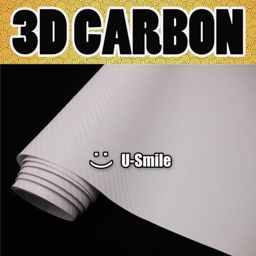 3D WHITE Carbon Fiber Texture Vinyl Wrap Sticker Decal Film Air Release Car Wrapping Size:1.52X30M/Roll