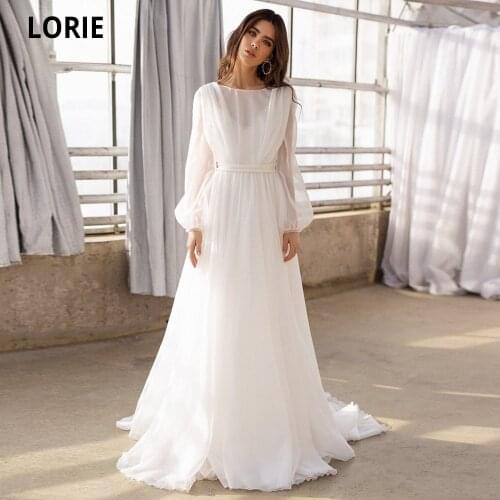 LORIE Boho Wedding Gown Long Sleeves Bohemian Beach Wedding Dress Organza Bridal Gown Sweep Train Backless Princess Party Dress