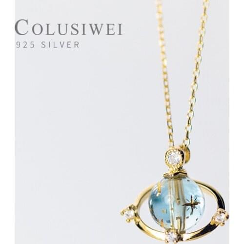 Colusiwei Blue Crystal Universe Planet Star Pendant Necklace for Women Real 925 Sterling Silver Design Jewelry 2020 New Design