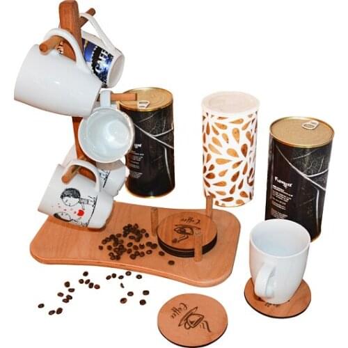 WOODEN 6-CUP HANGER SET OF 6-CUPBOARD