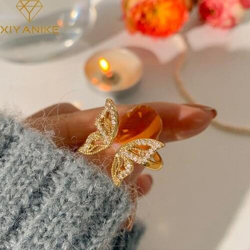XIYANIKE 925 Sterling Silver Hollow Butterfly Zircon Ring Female Fashion Unique Design Light Luxury Open Exquisite Couple Party