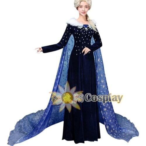 Queen Elsa Cosplay Costume Adult Women Winter Velvet Elsa Dress Queen Carnival Halloween Costume