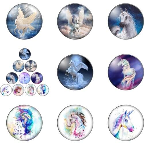 Beauty Angel Horse Flying Colors Round Photo Glass Cabochon Demo Flat Back Making Findings Handmade DIY Accessories