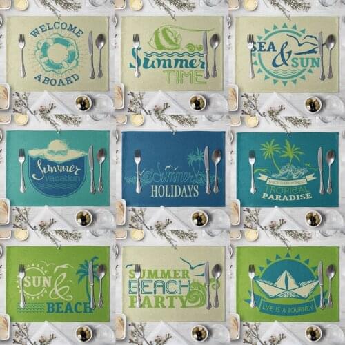 Kitchen Placemat Summer Beach Holiday Tropieal Paradise Printed Cotton Linen Coasters for Men Women