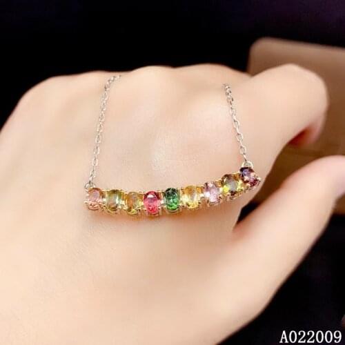 KJJEAXCMY Fine Jewelry 925 Sterling Silver Inlaid Natural Tourmaline Luxury Girl new Pendant Necklace Support Test
