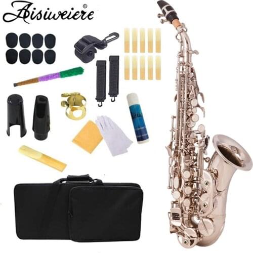 Brass Nickel plating Carve Pattern Bb Bend Althorn Soprano Saxophone Sax Pearl White Shell Buttons Wind Instrument