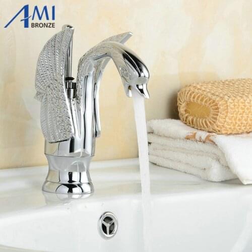 8" Chrome Swan faucets Bathroom Brass Faucet Sink Basin Mixer Tap 9001C