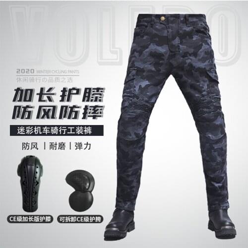 Summer Riding Slim Camouflage Drop-resistant Multi-pocket Tooling Jeans Riding Pants Left Leg Zipper Pocket Design Hidden Gears
