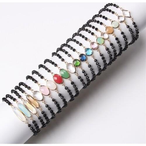 Summer Bohemian Fashion Black Crystal Golden Color Chain Adjustable Bracelet for Women Girl Charm Bracelet Jewelry Wholesale