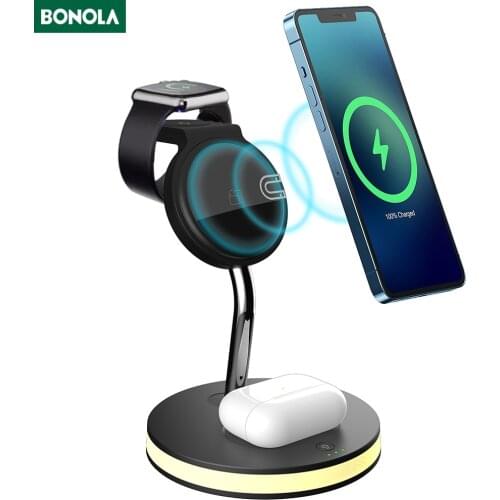 Bonola 15W Qi Magnetic Wireless Charger Stand 4 in 1 For iPhone 12 Pro/12Mini Charging Dock Station for Airpods Pro/Apple Watch