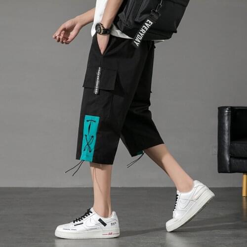 New 2021 Summer Mens Shorts Drawstring Waist Calf-Length Pants Fitness Casual 3/4 Long Knee Length Work Cargo Pants Sweatpants