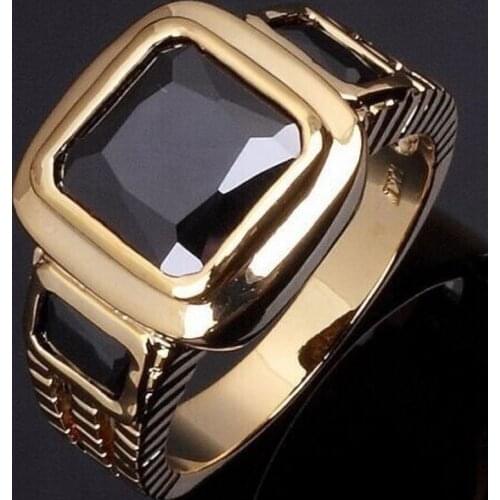 2021 Trend Mens Purple Square CZ Crystal Gold Plated Ring Mens Fashion Luxury AAA Zircon Finger Ring Wedding Party Jewelry