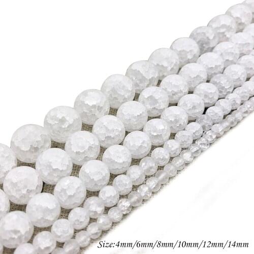 Natural Stone Loose BeadsMatte Frost White Cracked Crystal Ball Beads Fitting for Women DIY Jewelry Making Necklaces J235