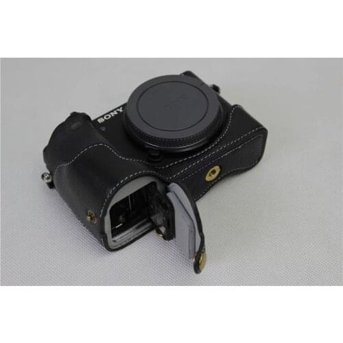 Genuine Real Leather Half Bag Camera Bottom Case Cover For Sony A6500 Camera Bottom Opening