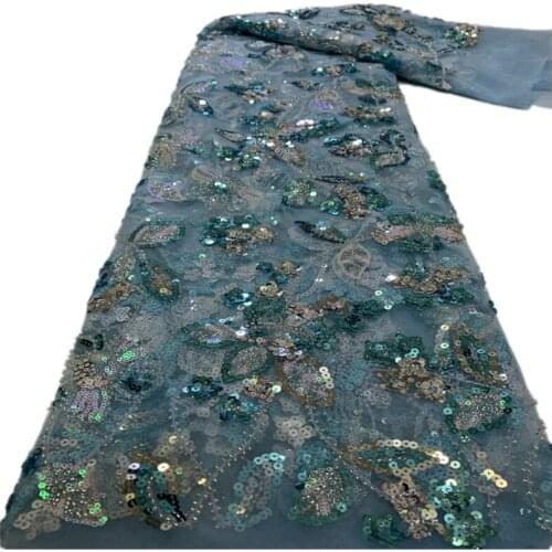 Latest Sequined Lace fabric French Nigerian Net Lace Fabrics High Quality Sequin African Lace Fabric For Wedding Dress FJ-225