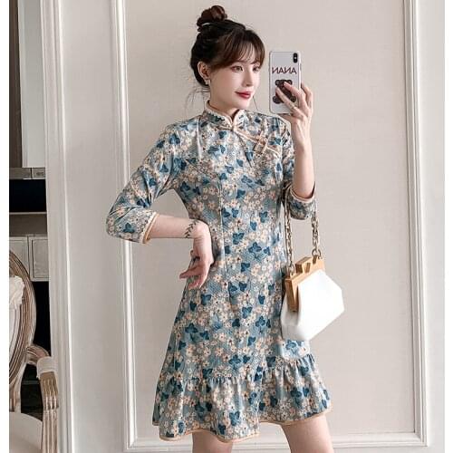 2021 Plus Size 3XL 4XL Party Casual Floral Qipao Traditional Chinese Clothing Vintage Modern Improved Cheongsam Dress For Women